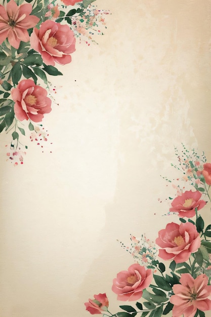 Vintage retro vibe paper texture with watercolor flowers