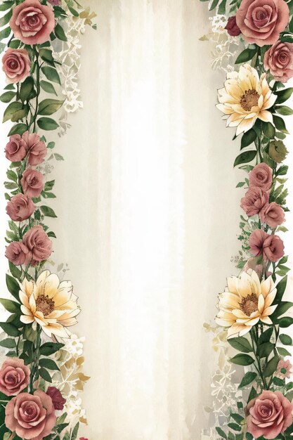 Vintage retro vibe paper texture with watercolor flowers