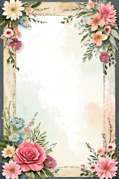 Vintage retro vibe papier textuur met aquarel bloemen