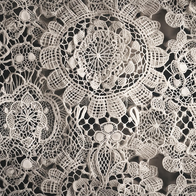 Винтажное ретро белое валенсийское испанское кружево с текстурой крупным планом цветочного узора