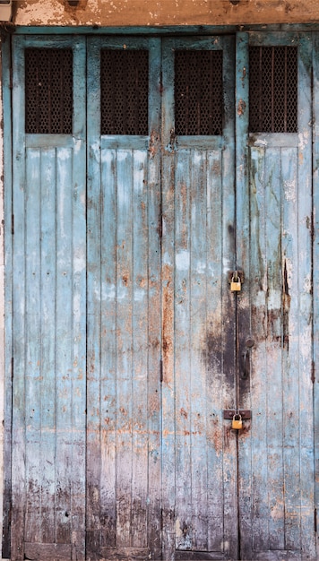 Vintage retro wooden door store front. 