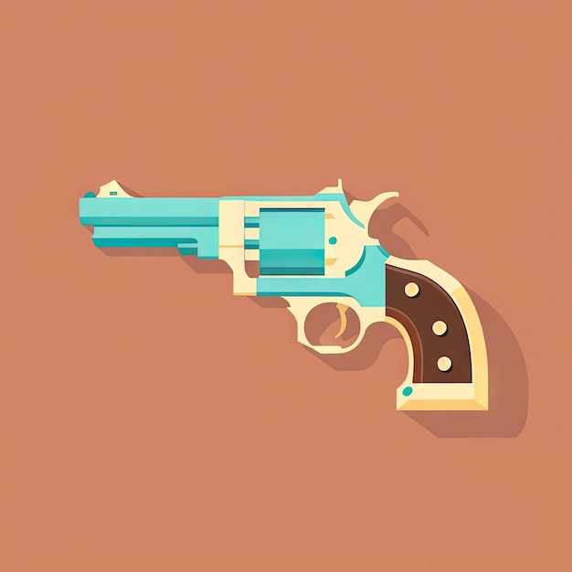 Винтажный револьвер с плоской иконкой, пистолет Дикого Запада, ретро-оружие, ковбойский пистолет, ИИ, генеративный контент