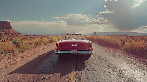 Foto vintage road trips capture cinematografiche di auto d'epoca in viaggi epici che evocano un senso di nostalgia per l'avventura cross-country. illustrazione generata dall'ai