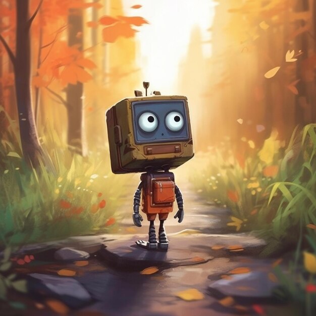 vintage robot in the forest 3d illustration retro robot