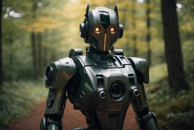 Vintage robot in the forest Fantasy and fantasy concept Selective focus