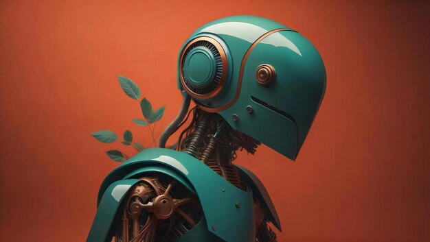 Vintage robot on a red background generative ai