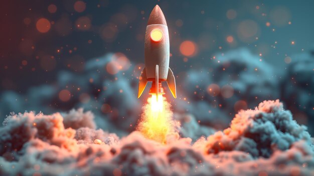 Vintage Rocket and Smoke Illustration with Pastel Colors and Clay Texture Generative AI