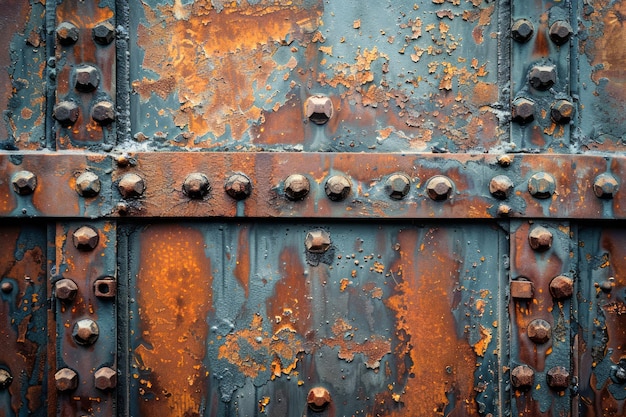 Vintage roestige metalen textuur met klinknagels op oude industriële machines achtergrond