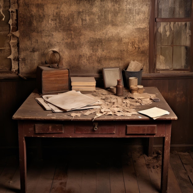 Photo vintage room interior with a desk and a window