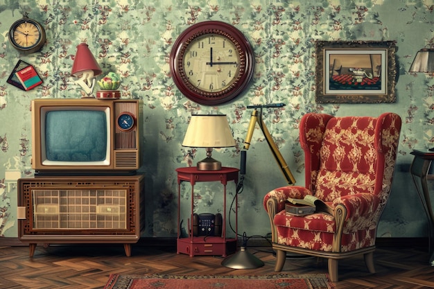 Photo vintage room with retro decor and furnishings