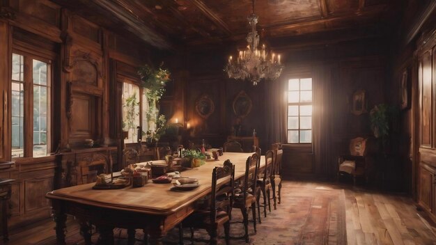 Vintage room with a wooden table