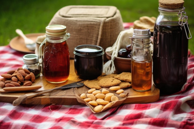 Vintage root beer making kit op een picknick deken gemaakt met generatieve ai