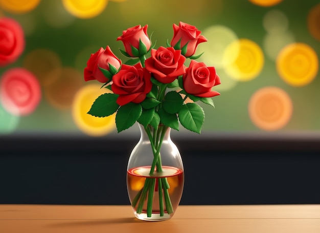 テーブルの上にあるガラスの瓶の中のヴィンテージのバラの花束