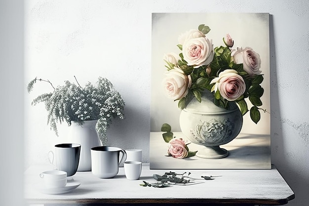Винтажные розы естественный свет на белом столе