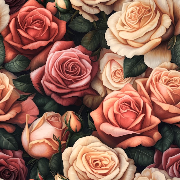 Vintage roses seamless pattern Retro watercolor background