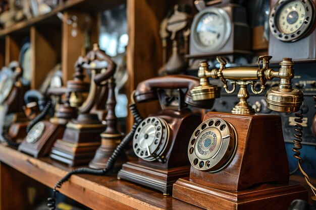 Vintage roterende telefoons en bellenmechanismen