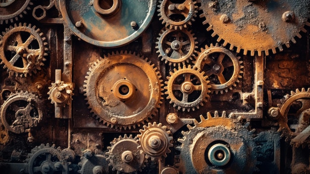 Vintage rusty Machinery gears steampunk background AI generated illustration