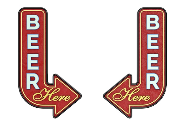 Photo vintage rusty metal beer here arrow sign 3d rendering