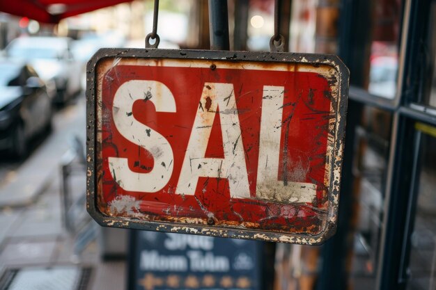 Photo vintage sale sign in urban setting