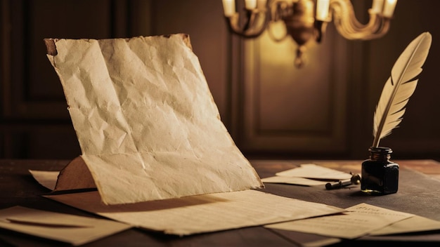 Photo a vintage scene of an empty desk with an old worn paper texture