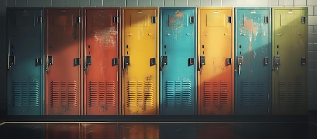 Vintage school lockers with vibrant colors and retro feel perfect for background or design elements nostalgic and functional AI