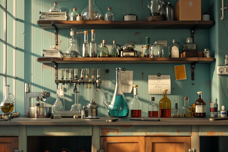 Photo vintage science laboratory and beaker decor octane
