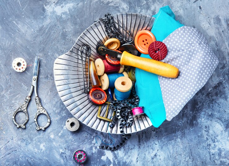 Photo vintage scissors and thread