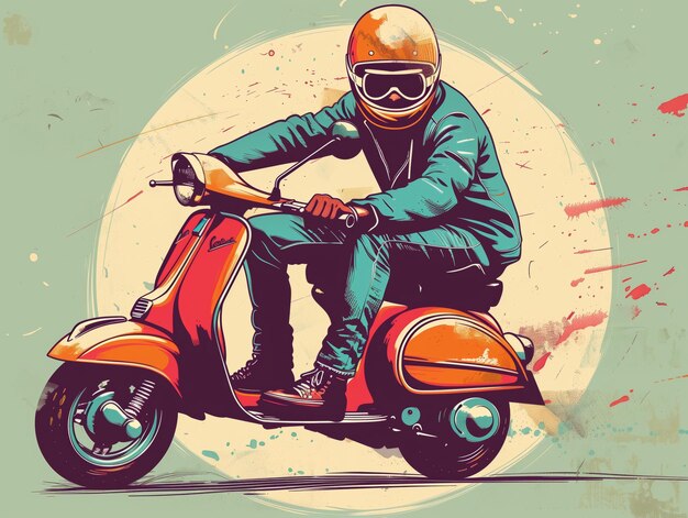 Photo vintage scooter cruise illustration with abstract