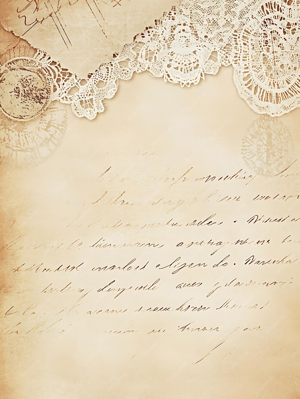 Vintage Script Background with Lace and Stamps | Premium AI-generated image