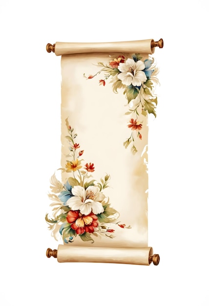 Vintage Scroll Banner Colorful Flowers