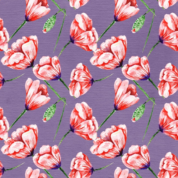 Vintage seamless background for fabric and wallpaper design\
with red flowers on violet backdrop romantic and passion style for\
bedding and bedrooms