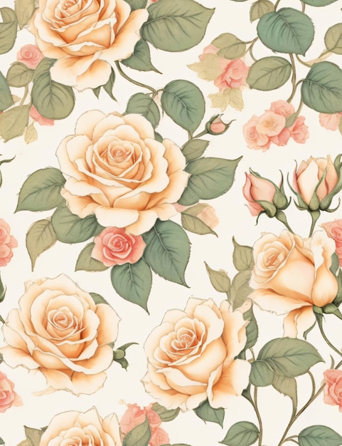 Vintage seamless pattern of flowers and roses