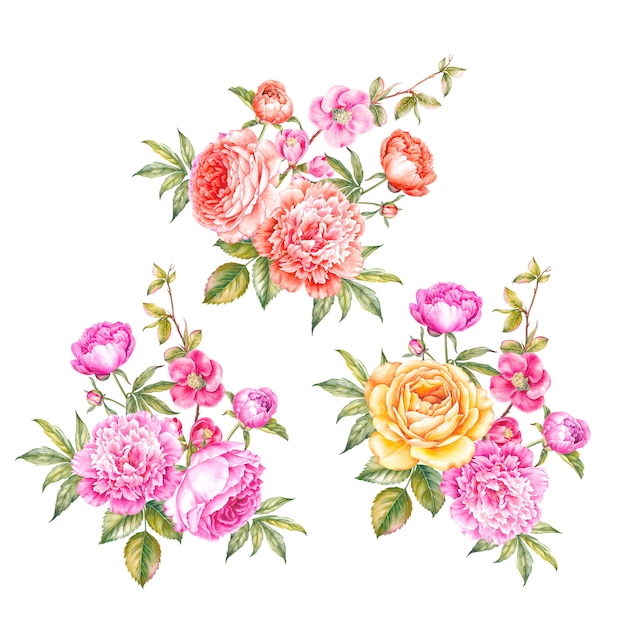 Photo vintage set of peony garland.