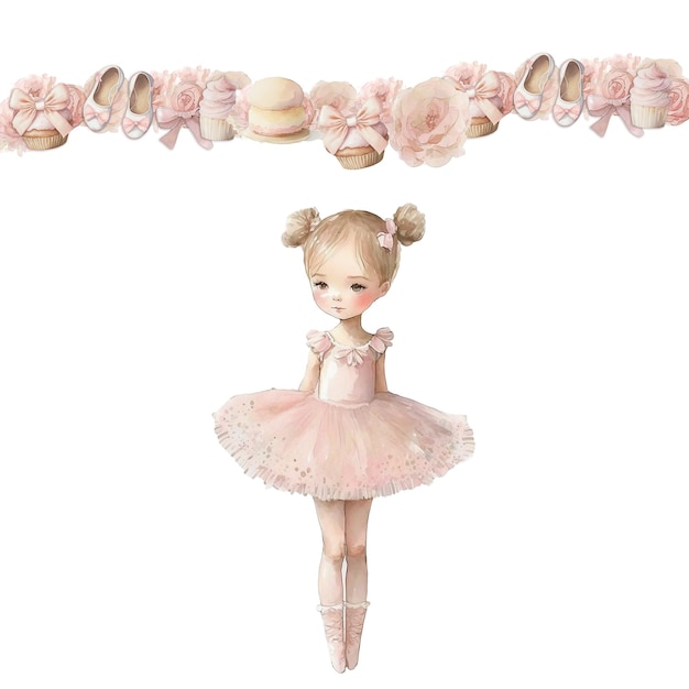 Vintage set van aquarel clipart baby meisje ballerina bellerina partij