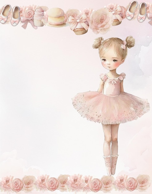 Foto set vintage di acquerello clipart bambina ballerina bellerina party