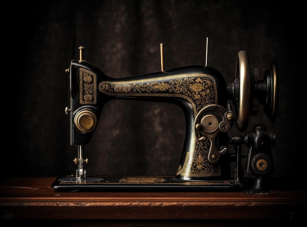 Vintage sewing machine isolated on white created with Generative AI technology