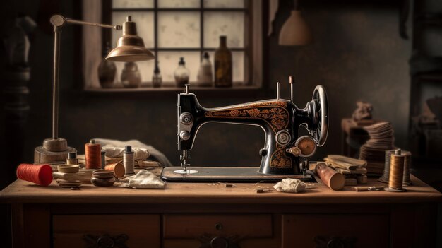 Vintage sewing machine in a retro studio AI generated