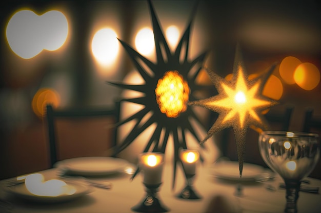 Foto vintage sfeer aan de eettafel vervaagd in bokeh