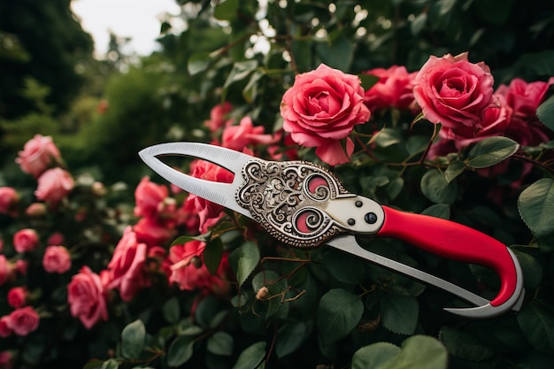 Vintage Shears Amidst a Blossoming Rose Garden Captivating 32 Shot