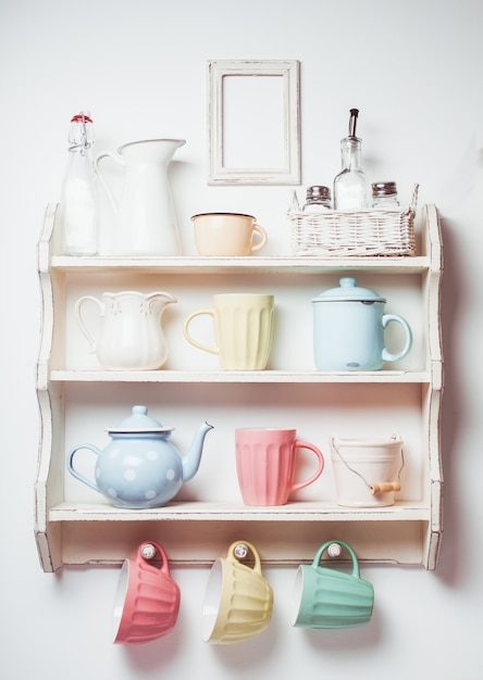 Vintage shelf in the kitchen, shabby chic style, retro toned