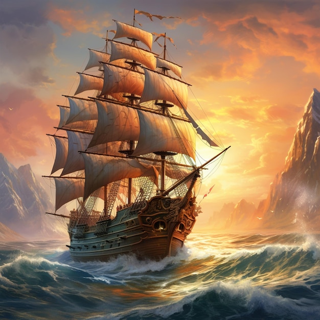 A Vintage Ship in the Sea Wallpaper