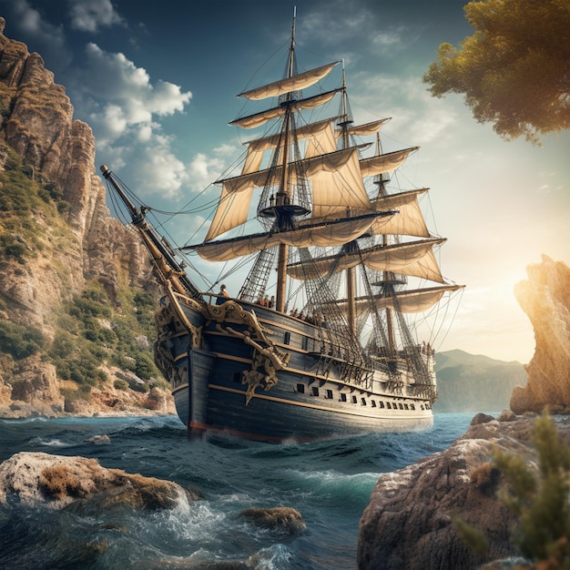 A Vintage Ship in the Sea Wallpaper