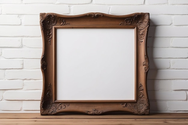 Vintage Showcase Antique Wooden Frame Mockup with White Backdrop