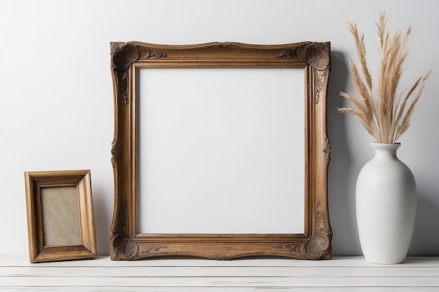 Vintage Showcase Antique Wooden Frame Mockup with White Backdrop