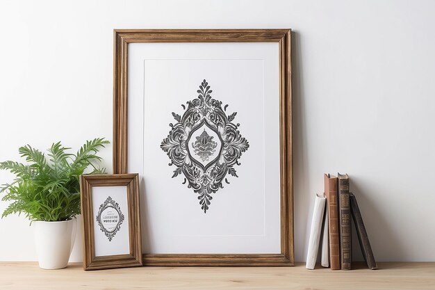 Vintage Showcase Antique Wooden Frame Mockup with White Backdrop