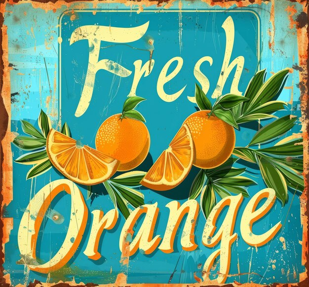 Vintage sign with Orange the art style of retro background