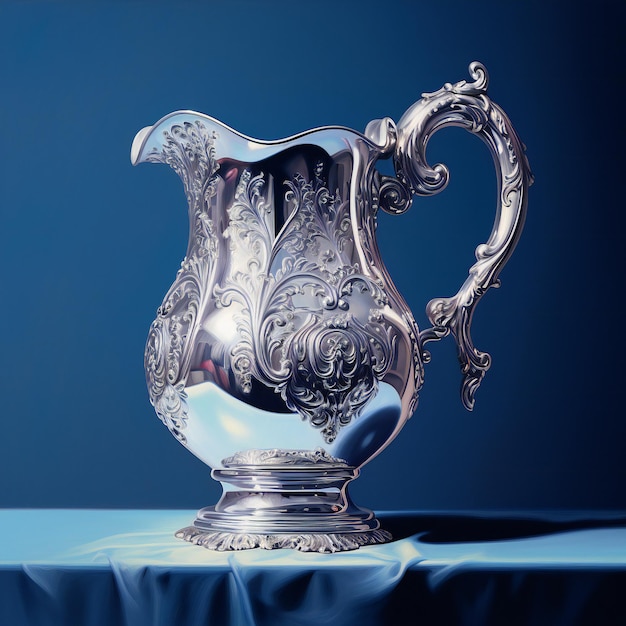 Photo vintage silver jug on blue background