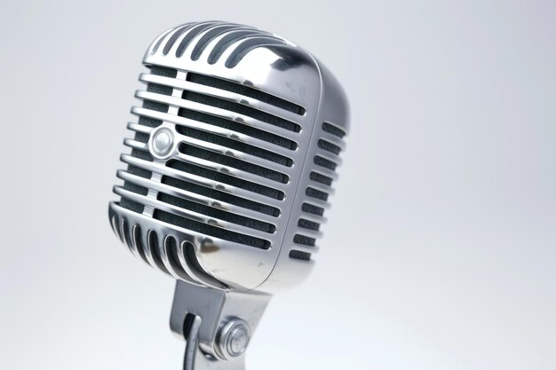 Vintage silver microphone on white background