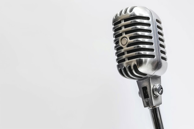 Vintage silver microphone on white background