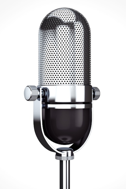 Vintage silver microphone on a white background